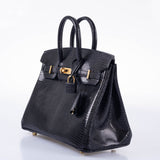 Hermes Birkin 25 Black Shiny Nilo Lizard Gold Hardware