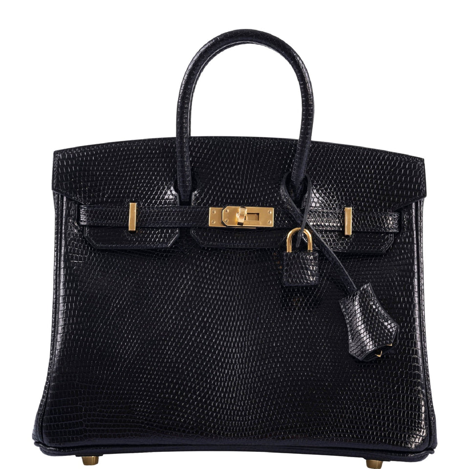 Hermes Birkin 25 Black Shiny Nilo Lizard Gold Hardware