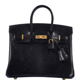 Hermes Birkin 25 Black Shiny Nilo Lizard Gold Hardware