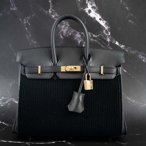 Hermes Birkin 25 Black côte à côte tuffetage and Swift Permabrass Hardware