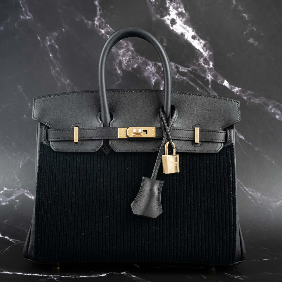 Hermes Birkin 25 Black côte à côte tuffetage and Swift Permabrass Hardware