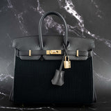 Hermes Birkin 25 Black côte à côte tuffetage and Swift Permabrass Hardware