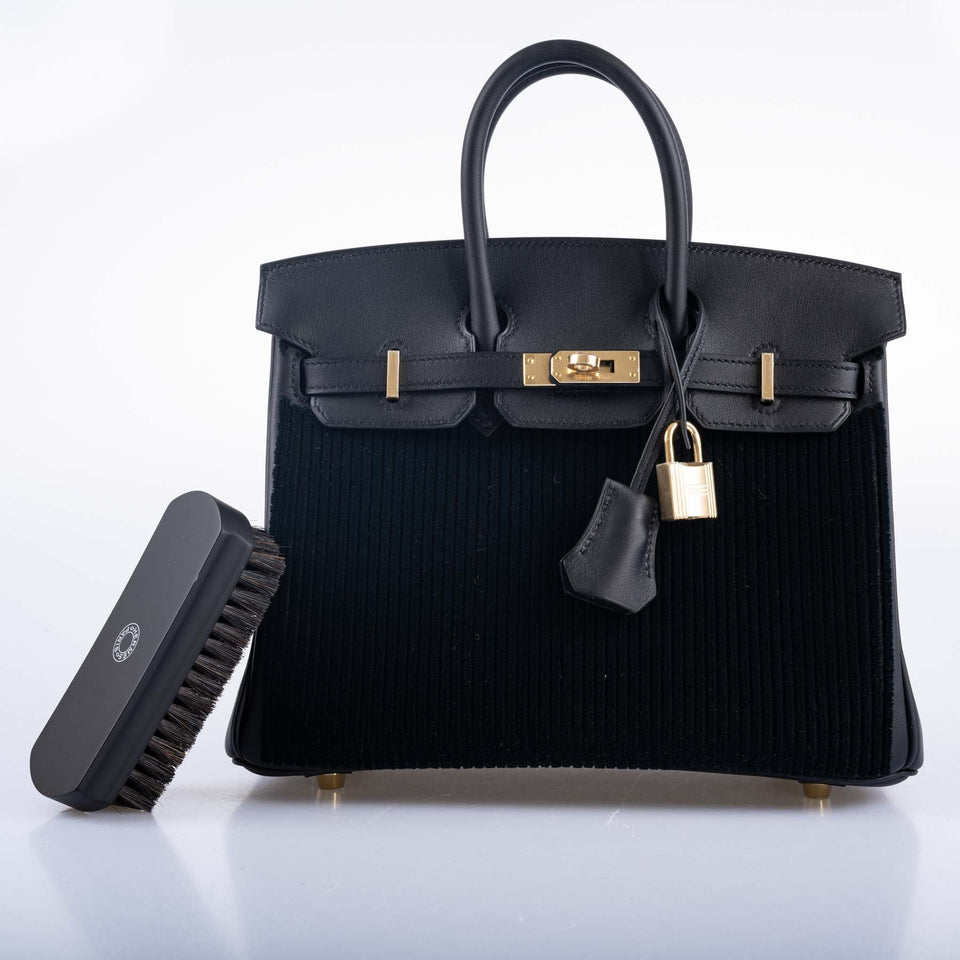 Hermes Birkin 25 Black côte à côte tuffetage and Swift Permabrass Hardware