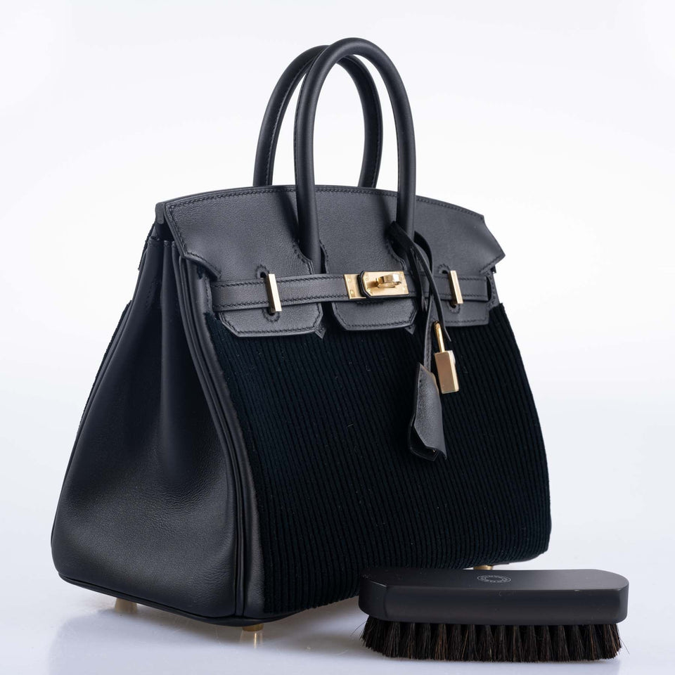 Hermes Birkin 25 Black côte à côte tuffetage and Swift Permabrass Hardware
