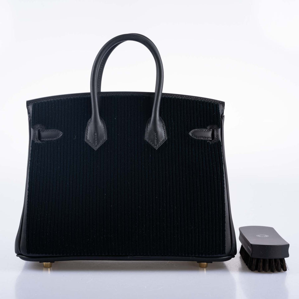 Hermes Birkin 25 Black côte à côte tuffetage and Swift Permabrass Hardware