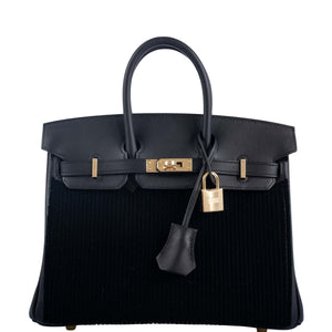 Hermes Birkin 25 Black côte à côte tuffetage and Swift Permabrass Hardware