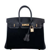 Hermes Birkin 25 Black côte à côte tuffetage and Swift Permabrass Hardware