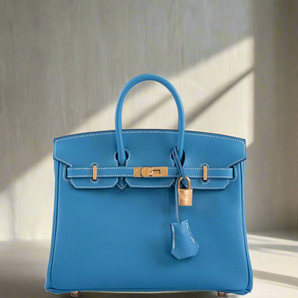 Hermes Birkin 25 Blue Jean Togo Gold Hardware