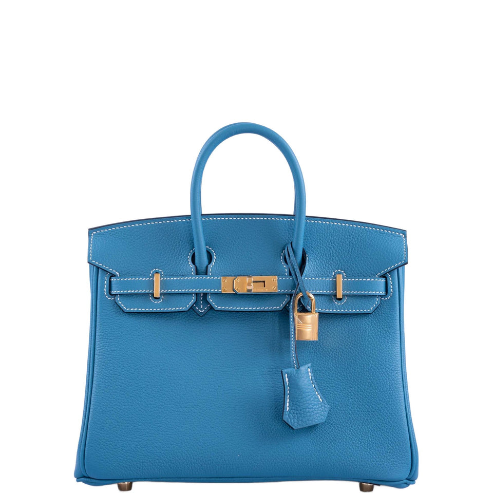 Hermes Birkin 25 Blue Jean Togo Gold Hardware