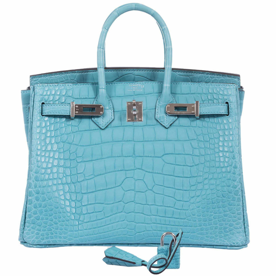 Hermes Birkin 25 Blue Saint Cyr Matte Alligator Palladium Hardware