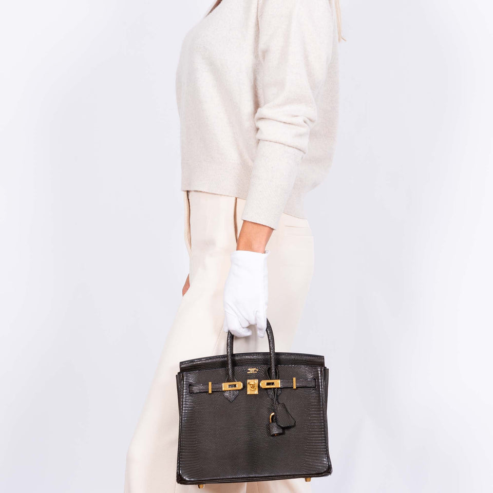 Hermes Birkin 25 Ebene Matte Salvator Lizard Gold Hardware