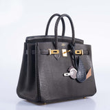 Hermes Birkin 25 Ebene Matte Salvator Lizard Gold Hardware