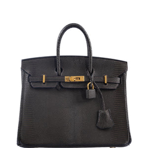 Hermes Birkin 25 Ebene Matte Salvator Lizard Gold Hardware