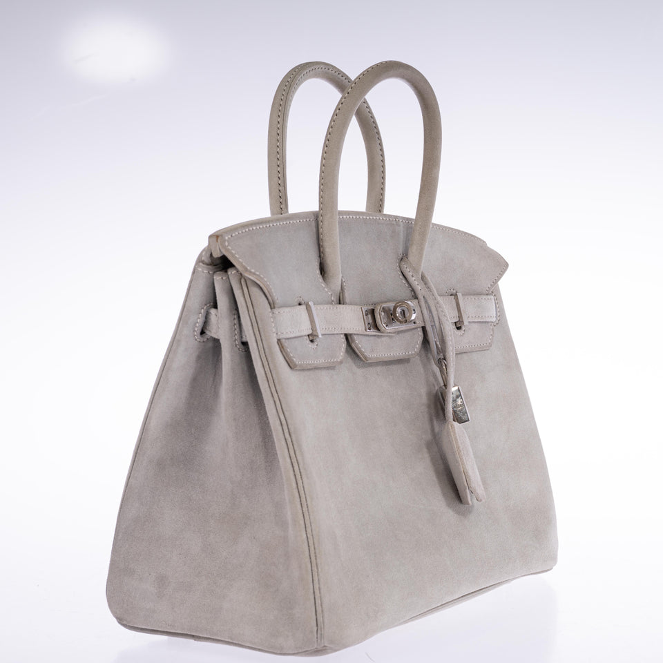 Hermes Birkin 25 Gris Doblis Suede with Palladium Hardware