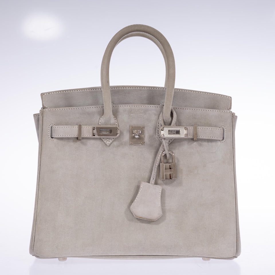 Hermes Birkin 25 Gris Doblis Suede with Palladium Hardware