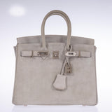Hermes Birkin 25 Gris Doblis Suede with Palladium Hardware