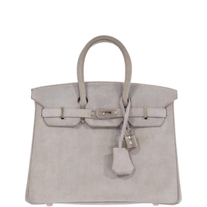 Hermes Birkin 25 Gris Doblis Suede with Palladium Hardware