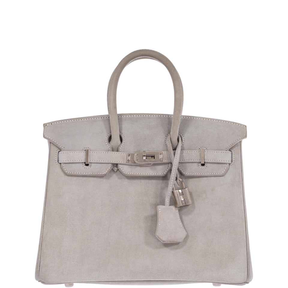 Hermes Birkin 25 Gris Doblis Suede with Palladium Hardware