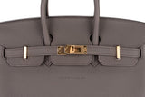 Hermes Birkin 25 Leather Gold Hardware Handbag Bag for Women (Grey Matt)