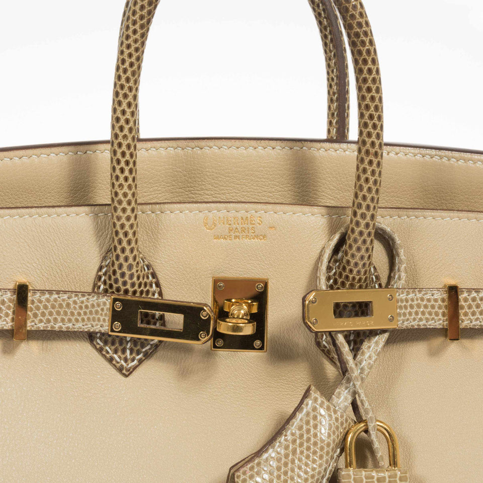 Hermes Birkin 25 HSS Argile Swift With Ficelle Lizard Gold Hardware - Special Edition