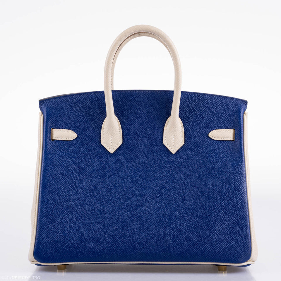Hermes Birkin 25 HSS Bi-Color Blue Electrique & Craie Epsom Brushed Gold Hardware