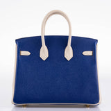 Hermes Birkin 25 HSS Bi-Color Blue Electrique & Craie Epsom Brushed Gold Hardware