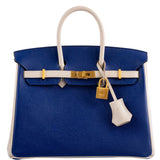 Hermes Birkin 25 HSS Bi-Color Blue Electrique & Craie Epsom Brushed Gold Hardware