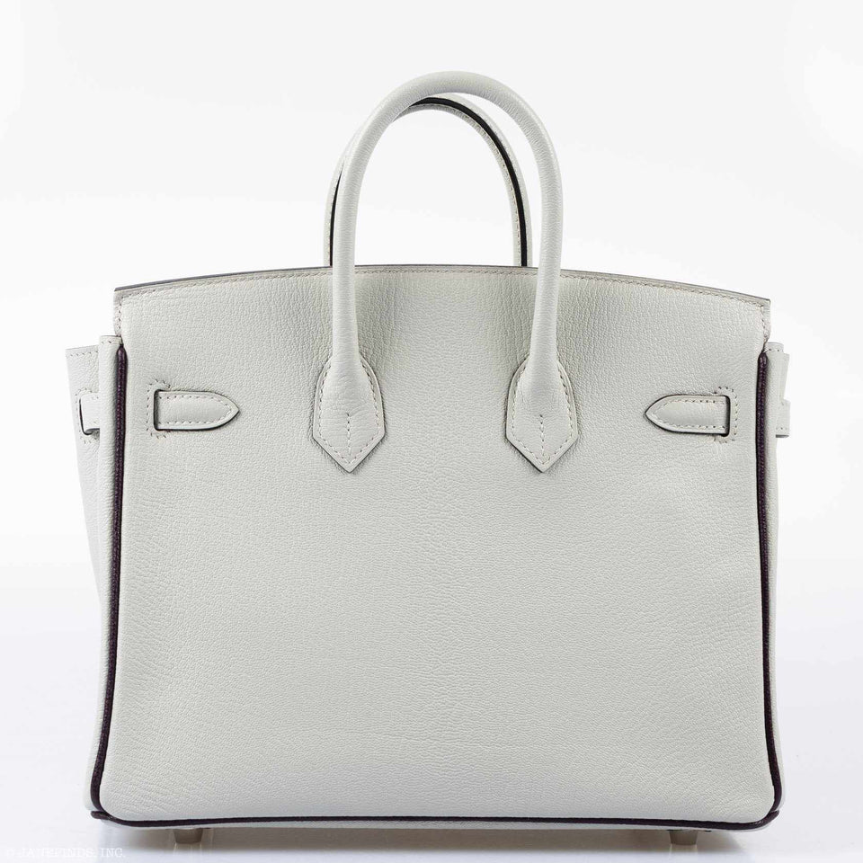 Hermes Birkin 25 HSS Bi-Color Gris Perle and Raisin Chevre Brushed Palladium Hardware - Special Edition