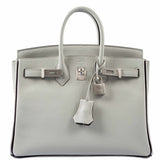 Hermes Birkin 25 HSS Bi-Color Gris Perle and Raisin Chevre Brushed Palladium Hardware - Special Edition