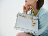 Hermes Birkin 25 HSS Blue Brume and Gris Pale Chèvre with Brushed Gold Hardware