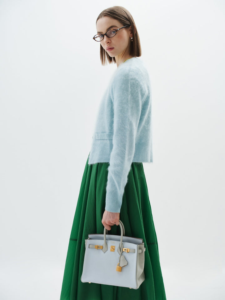 Hermes Birkin 25 HSS Blue Brume and Gris Pale Chèvre with Brushed Gold Hardware