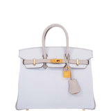 Hermes Birkin 25 HSS Blue Brume and Gris Pale Chèvre with Brushed Gold Hardware