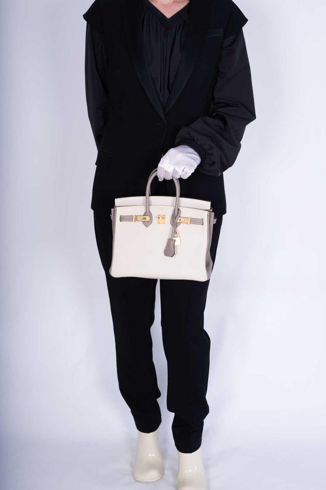Hermes Birkin 25 HSS Craie, Gris Asphalt Togo, Yellow Stitching Gold Hardware