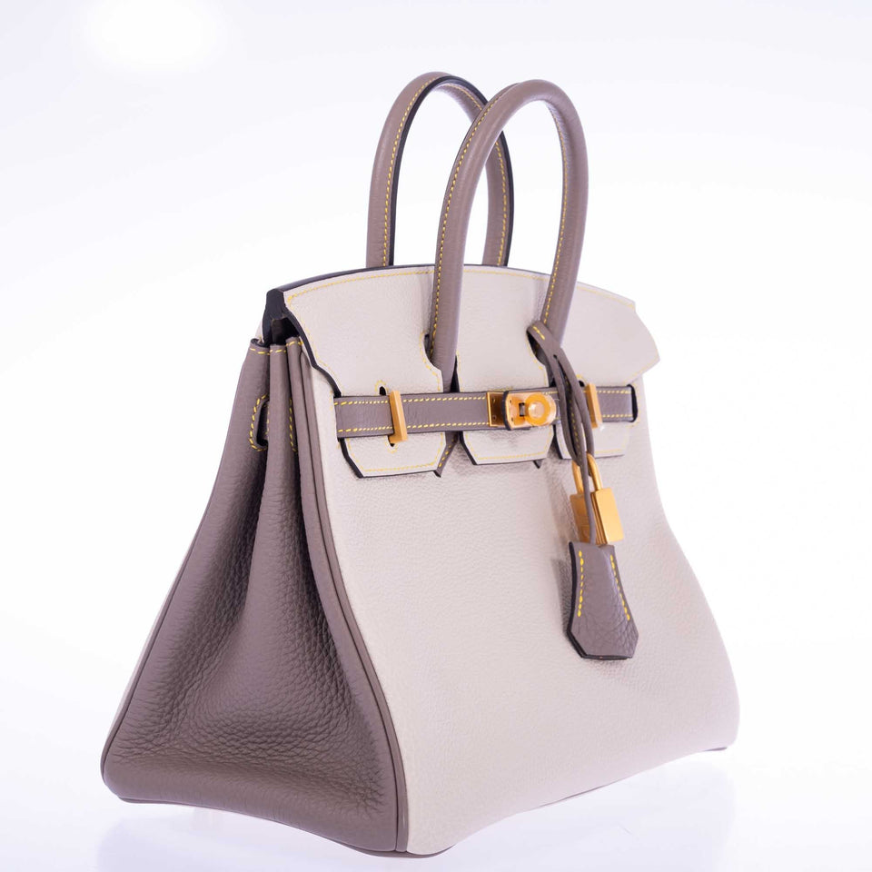 Hermes Birkin 25 HSS Craie, Gris Asphalt Togo, Yellow Stitching Gold Hardware