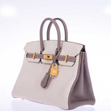 Hermes Birkin 25 HSS Craie, Gris Asphalt Togo, Yellow Stitching Gold Hardware