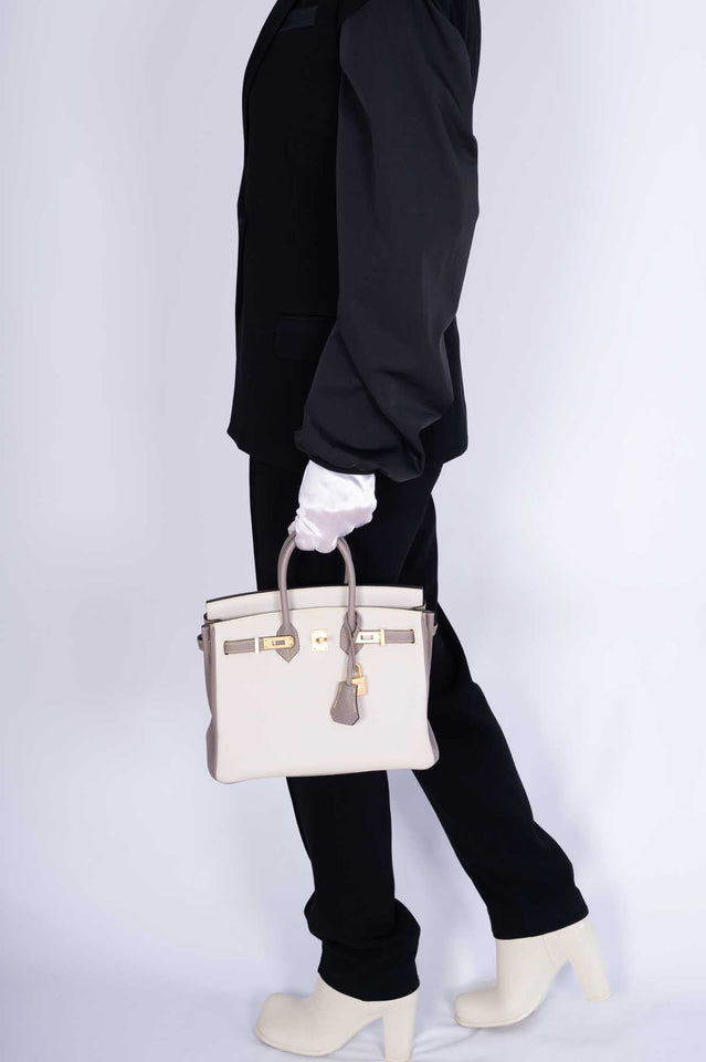 Hermes Birkin 25 HSS Craie, Gris Asphalt Togo, Yellow Stitching Gold Hardware