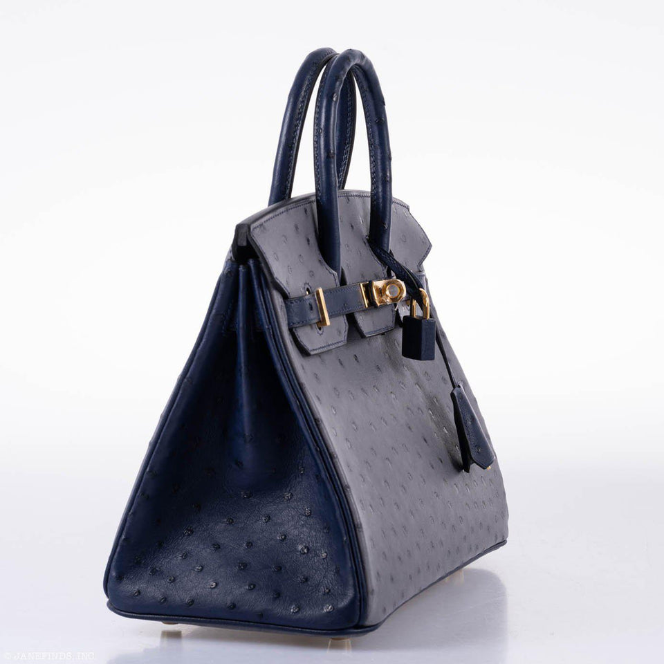 Hermes Birkin 25 HSS Gris Agate & Blue Iris Ostrich Gold Hardware - 2018, C