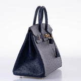 Hermes Birkin 25 HSS Gris Agate & Blue Iris Ostrich Gold Hardware - 2018, C