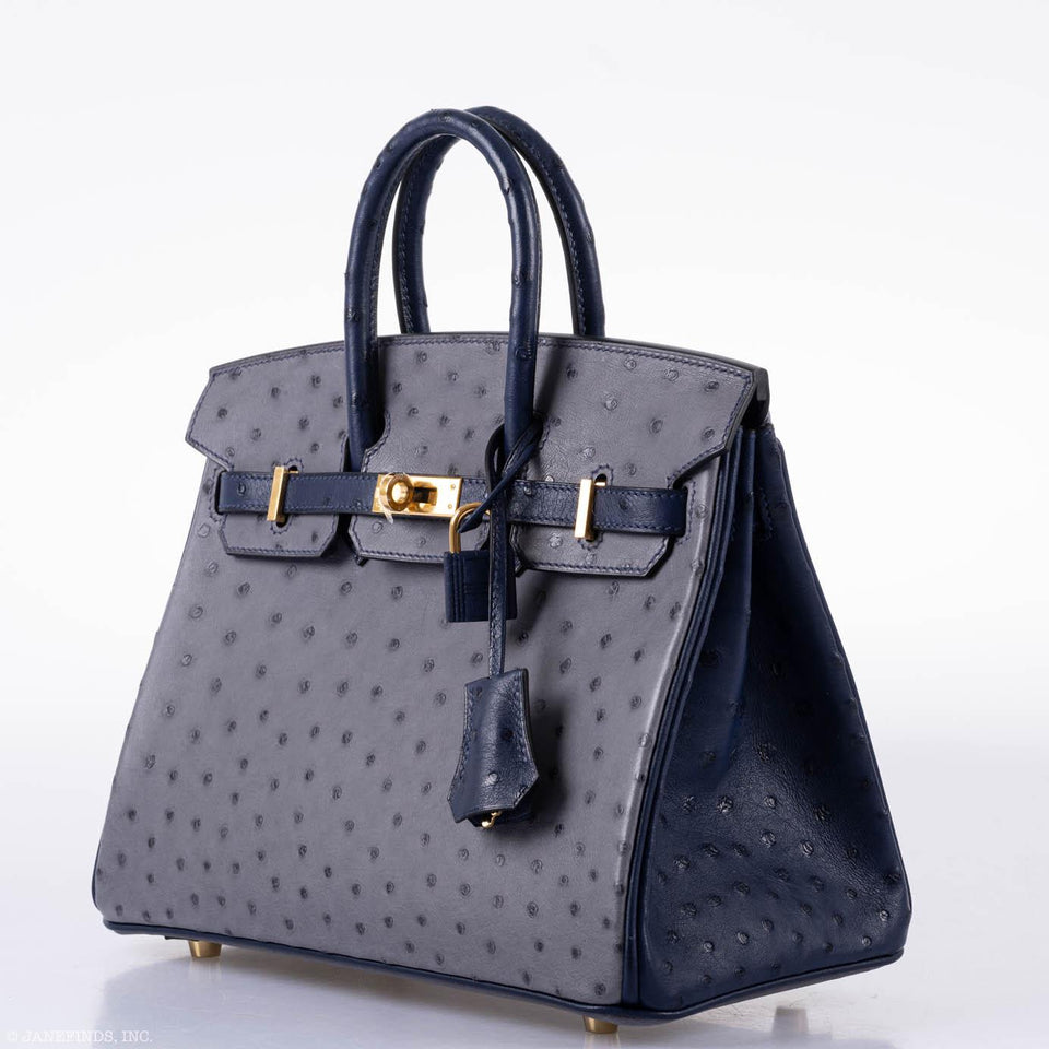 Hermes Birkin 25 HSS Gris Agate & Blue Iris Ostrich Gold Hardware - 2018, C