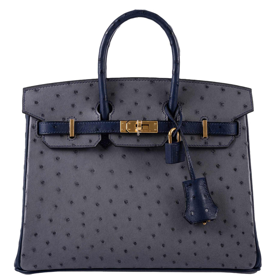 Hermes Birkin 25 HSS Gris Agate & Blue Iris Ostrich Gold Hardware - 2018, C