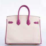 Hermes Birkin 25 HSS Rose Pourpre and Craie Epsom with Brushed Gold Hardware