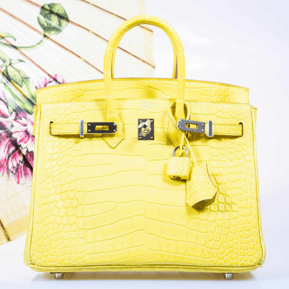 Hermes Birkin 25 Lime Yellow Matte Alligator Palladium Hardware - 2018, C