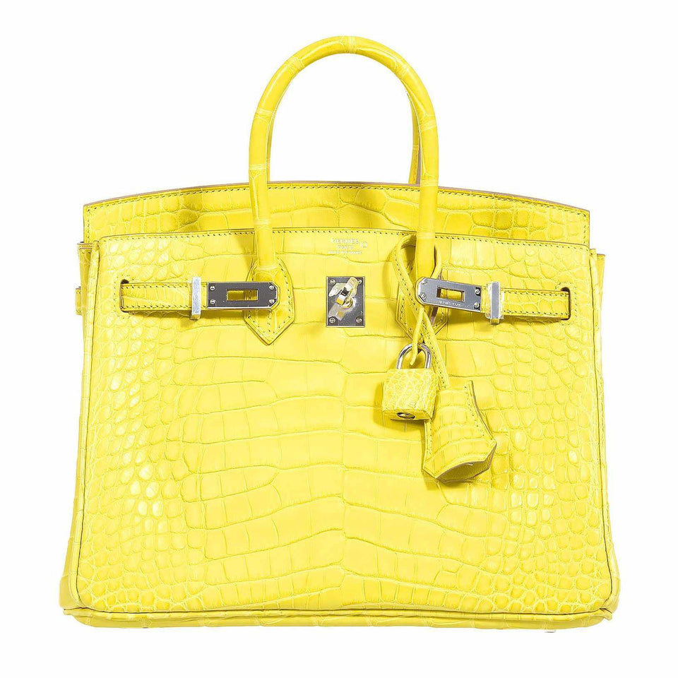 Hermes Birkin 25 Lime Yellow Matte Alligator Palladium Hardware