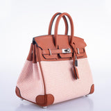 Hermes Birkin 25 Limited Edition Brique, Écru, Mauve Sylvestre Toile Quadrille and Terre Battue Swift Leather Palladium Hardware