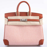 Hermes Birkin 25 Limited Edition Brique, Écru, Mauve Sylvestre Toile Quadrille and Terre Battue Swift Leather Palladium Hardware