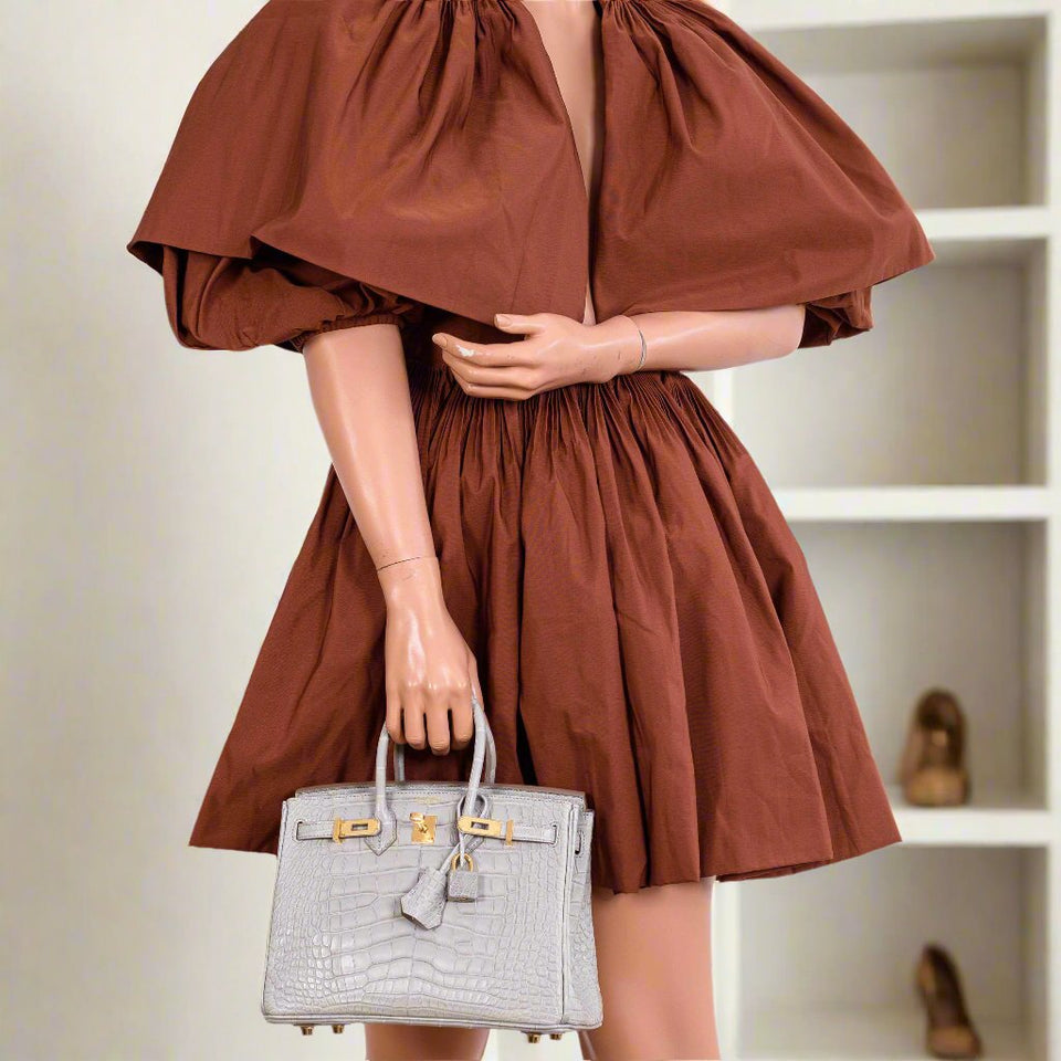 Hermes Birkin 25 Matte Gris Perle Alligator Gold Hardware
