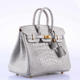 Hermes Birkin 25 Matte Gris Perle Alligator Gold Hardware