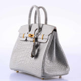 Hermes Birkin 25 Matte Gris Perle Alligator Gold Hardware