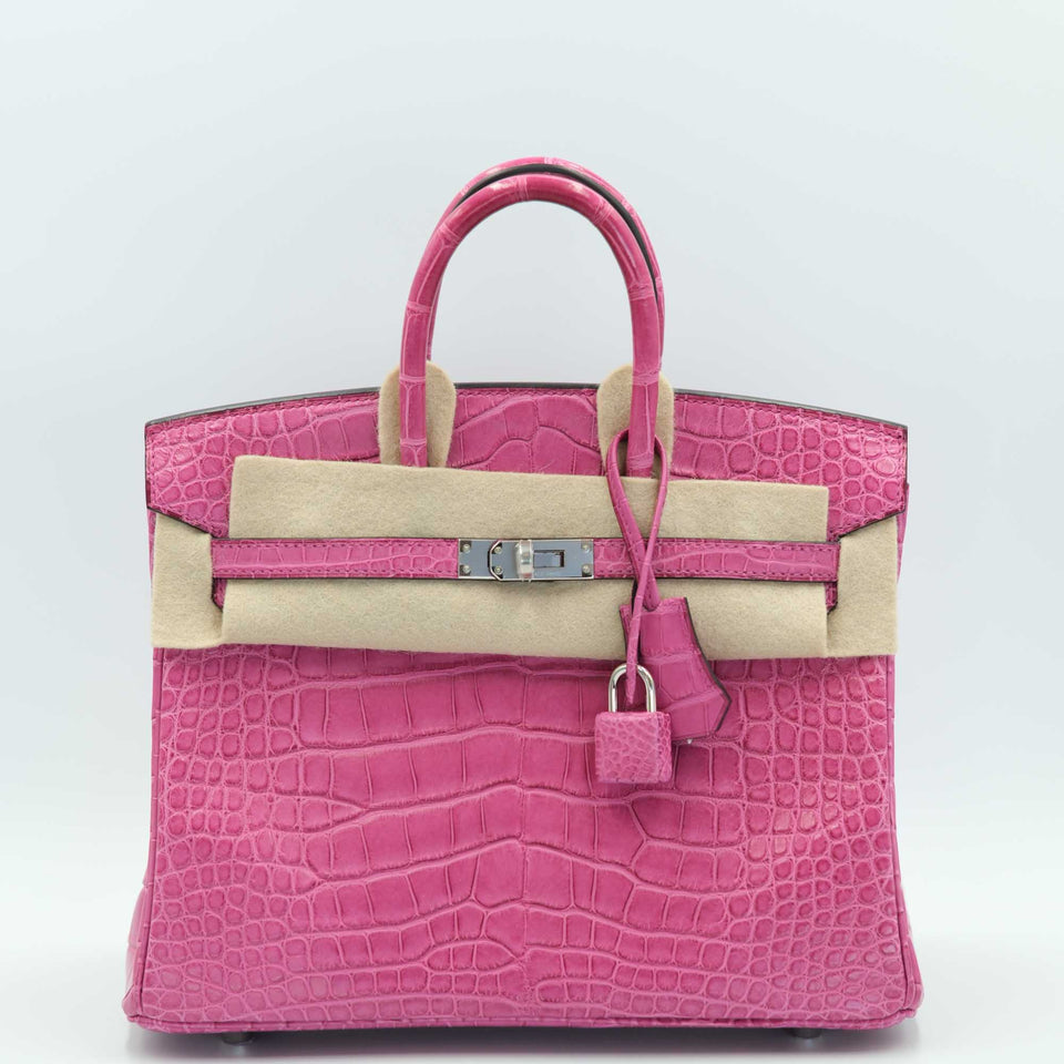 Hermes Birkin 25 Rose Sheherazade Matte Alligator Palladium Hardware