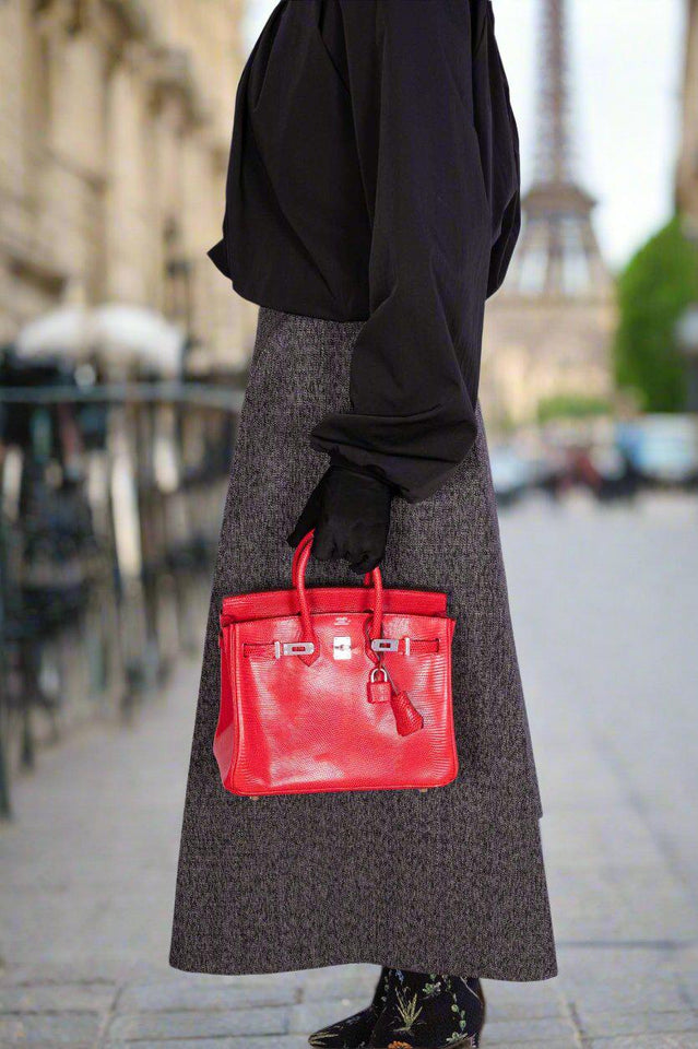 Hermes Birkin 25 Rouge Exotique Nilo Lizard Palladium Hardware